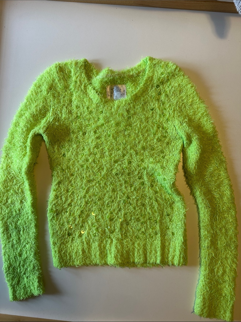 Justice Neon Green Fuzzy Crewneck Sweater